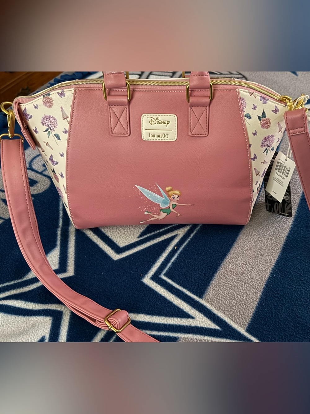 Disney Pink Floral Tinker Bell Satchel with Butterfly Accents - Picture 4 of 6